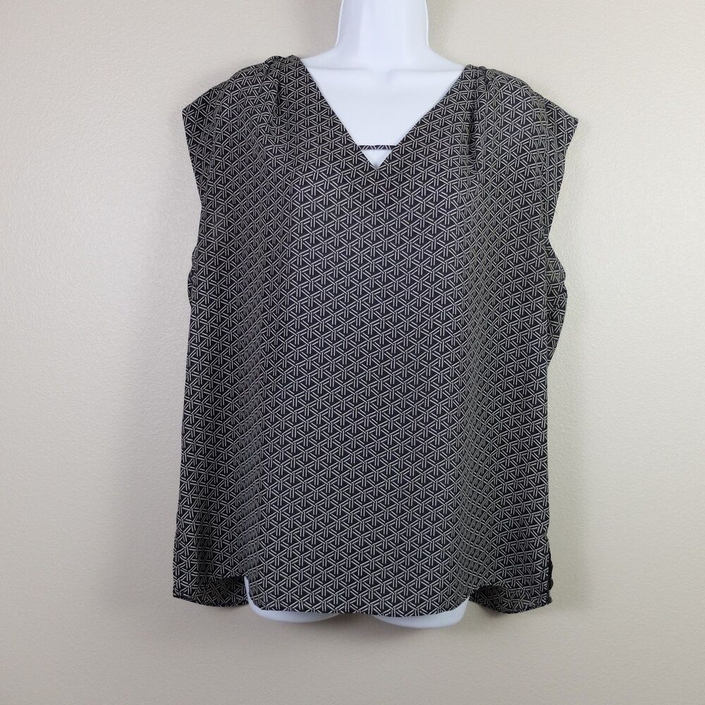 Banana Republic Factory Black Geometric Print Sleeveless Blouse Size Large